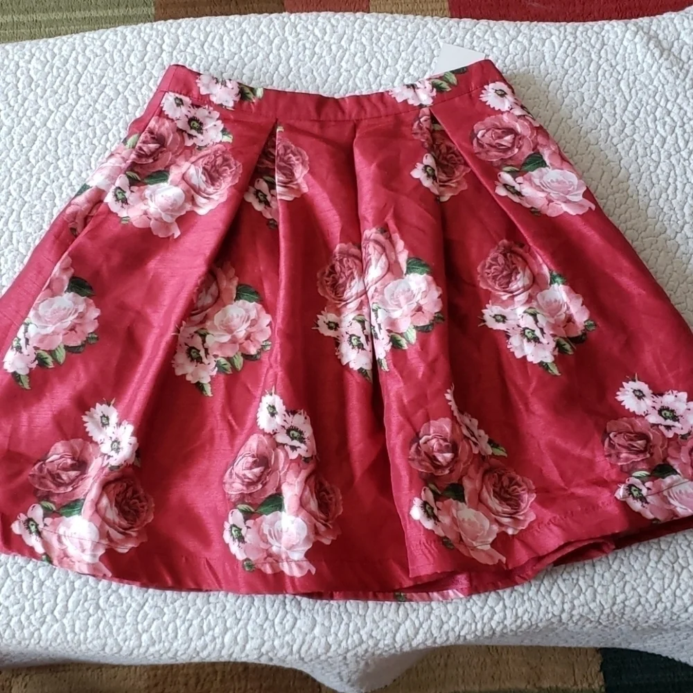 Sequin hearts floral wine blush skirt - Picture 2 of 6